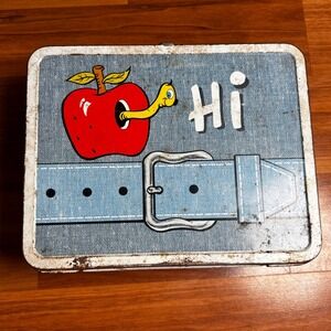 Vintage Metal Lunchbox Apple Worm Denim Style‎ Kids School Collectible